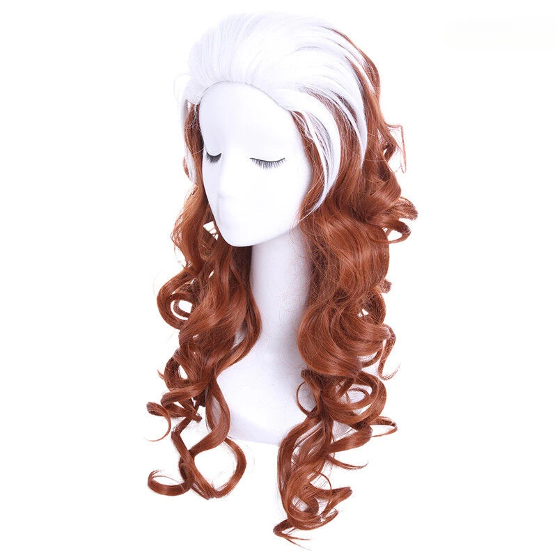 X Men Rogue Anna Marie 23 "longo encaracolado ondulado marrom misto branco peruca cosplay