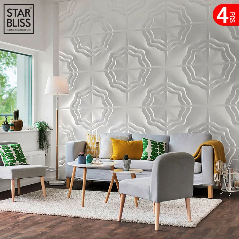 4pcs 50x50cm 3D wall sticker Geometric diamond cutting 3D wall panel decor living room wallpaper 3d waterproof bathroom kitchen