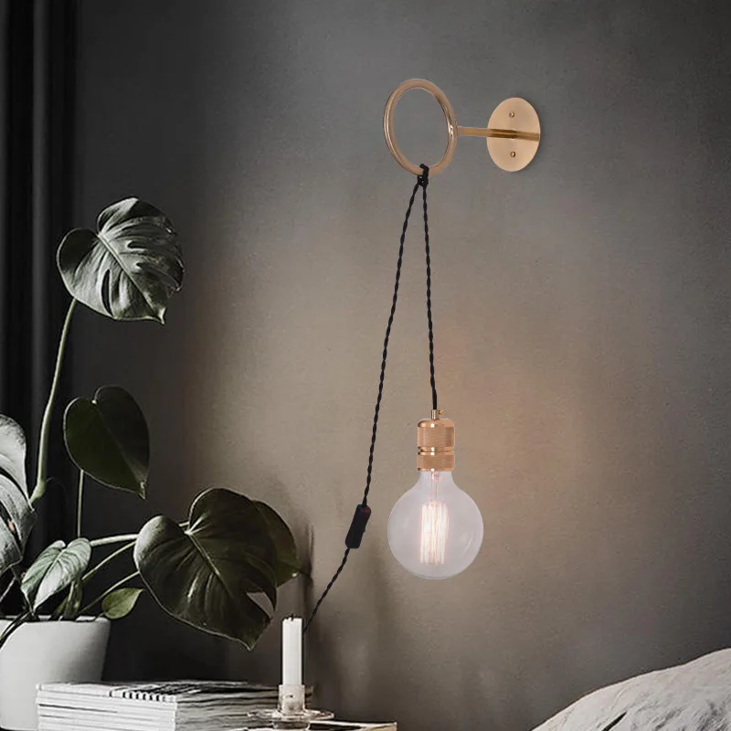 

Retro Industrial Style Creative Bedroom Bedside Lamp LED Living Room Dining Background Wall Personalized Circle Wall Lamp