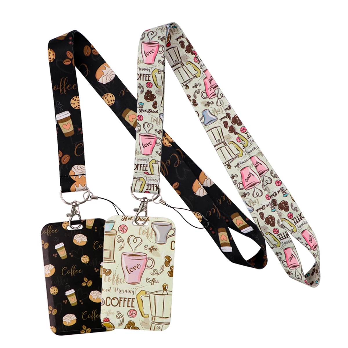 Cartoon Coffee Lanyard Neck Strap for Keychain ID Card Cover Badge Holder Mobile Phone Hang Rope Keyring Anime Accessories Gifts