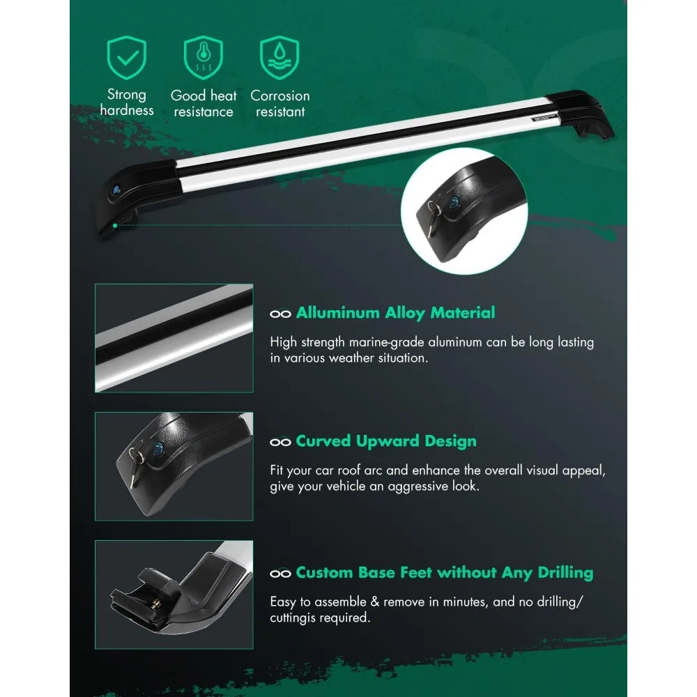 Universal Roof Rack Cross Bars for Volkswagen Tiguan 2010-2018, 220LBS Capacity, Silver Finish