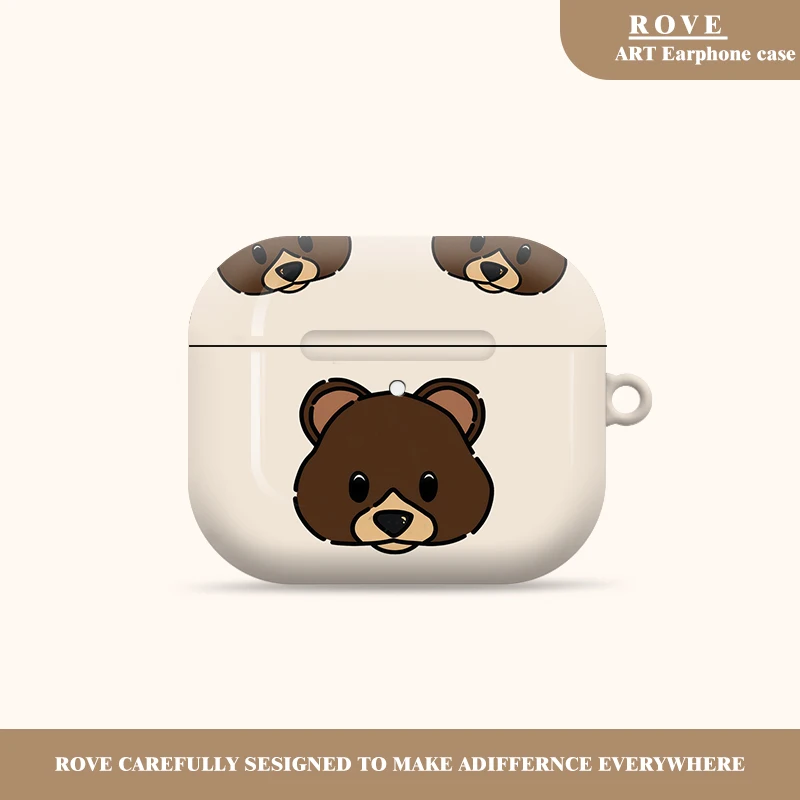 Cartoon Brown Bear Facesfor Apple Airpods Pro 3 Earphone Case Gloss Protection Cover Case for Airpods 2 3 4 Film Case