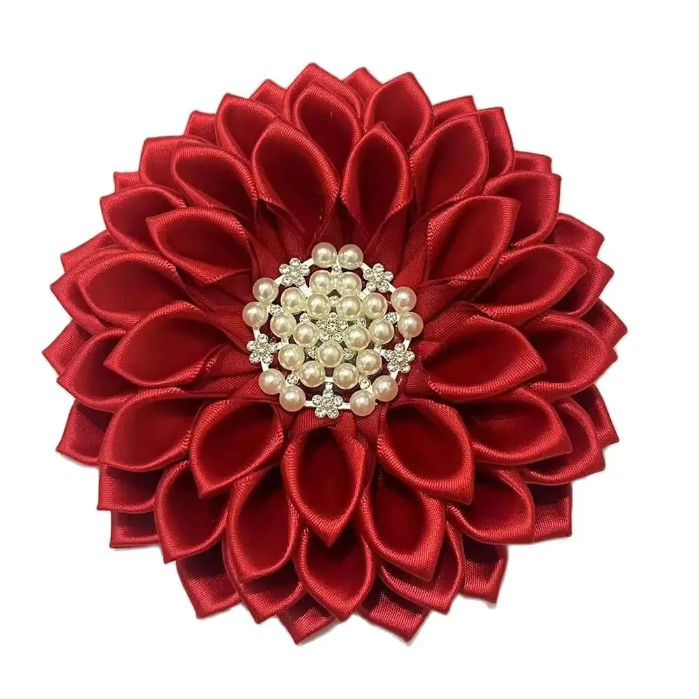 Solid red Silk Ribbon Corsage Pin Flower Brooch Jewelry For Club Members Gifts