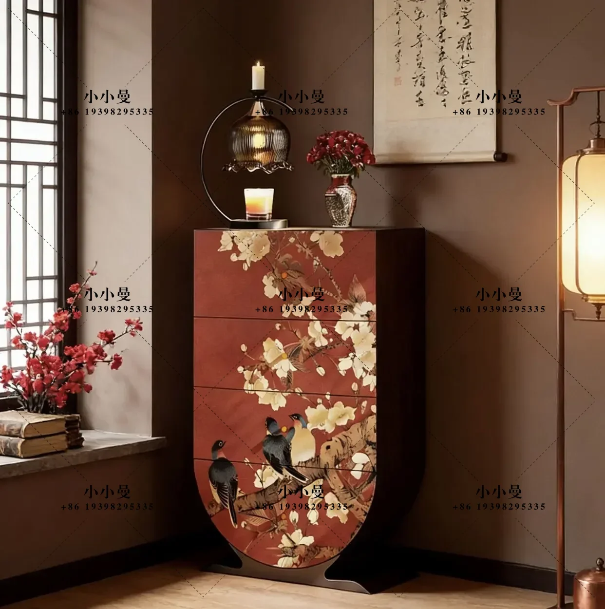 New Chinese retro medieval solid wood living room porch storage household multi-functional storage decorative cabinet
