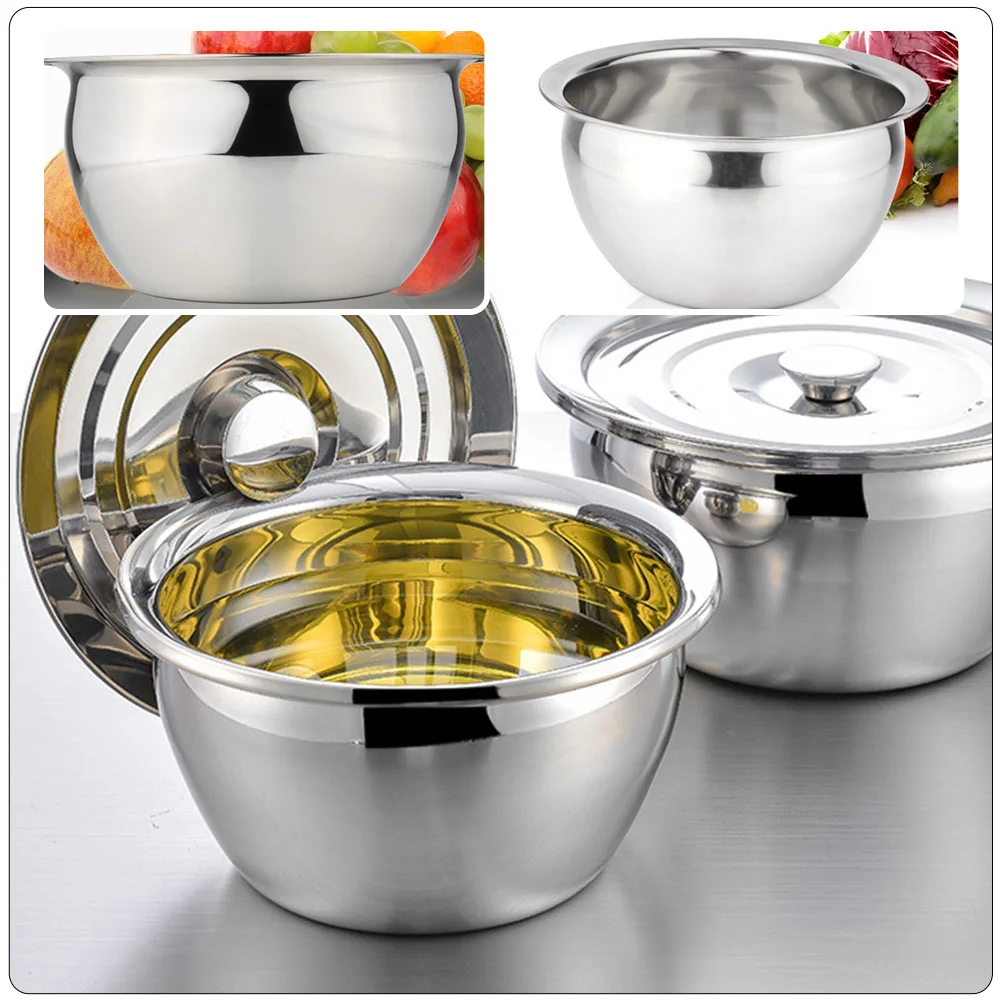 

1 Set Stainless Steel Large Multi-Use Metal Mixing Bowl For Kitchen Condiment Storage Salad Soup Egg Cooking Sturdy Thick Oil