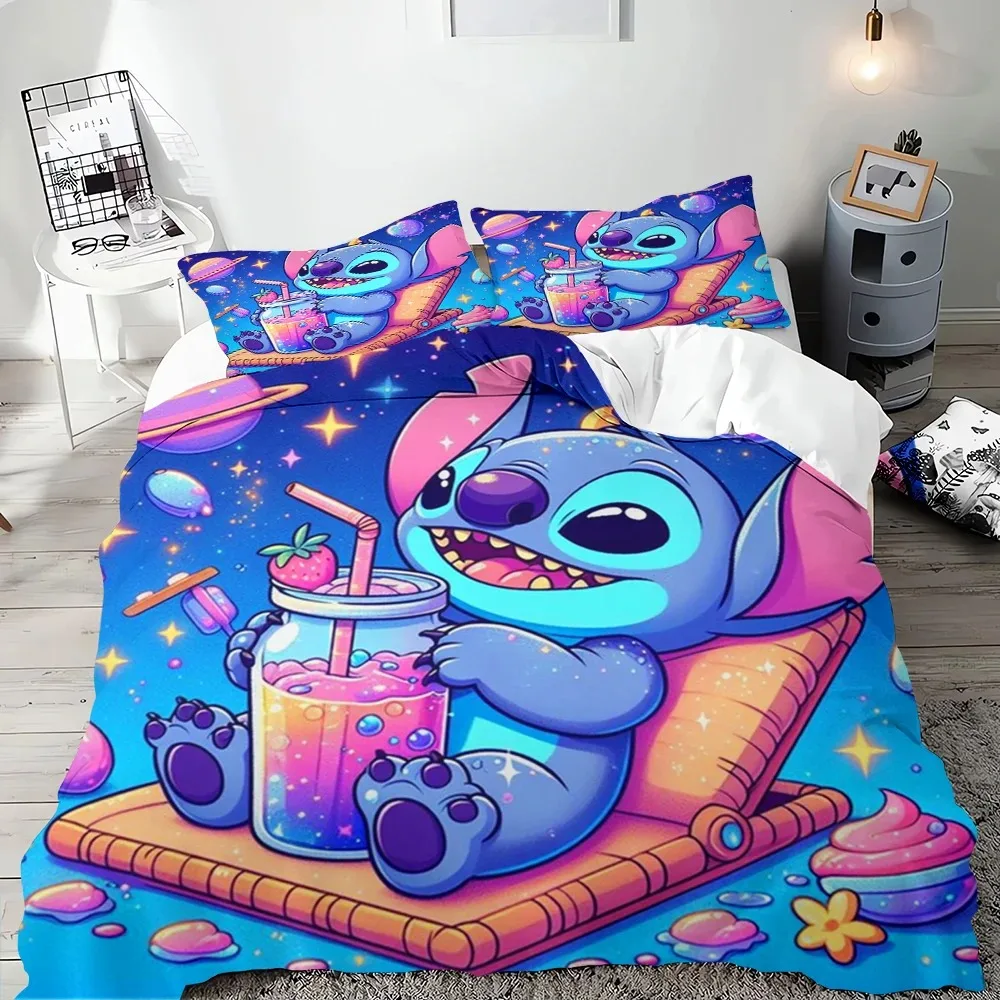 Imagem -02 - Stitch Cartoon Bedding Conjunto para Meninos e Meninas Capa de Edredão Anime Duvet Grupo Casa Quarto Consolador Infantil Presentes