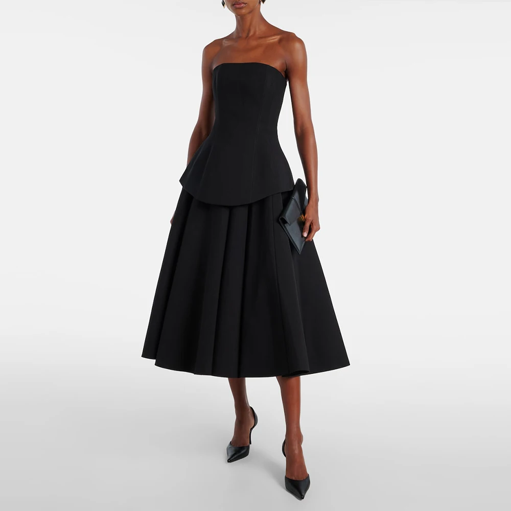 

Современное коктейльное платье из 2 предметов без бретелек, простые коктейльные платья без рукавов, миди чайной длины, вечерние платья без рукавов