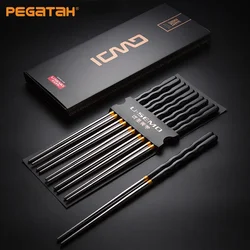 Reusable Black Gold Chopsticks Set Stainless Steel Non-Slip Japanese Food Chinese Korean Metal Chop Sticks Dishwasher Safe