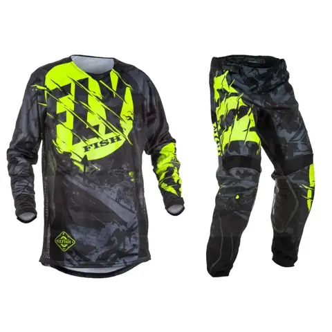 NOVO Conjunto de Equipamento para Motocross Fly Fish Kinetic Outlaw para Adultos: Camisa e Calça para Pilotagem de MX, ATV e Moto Off-Road