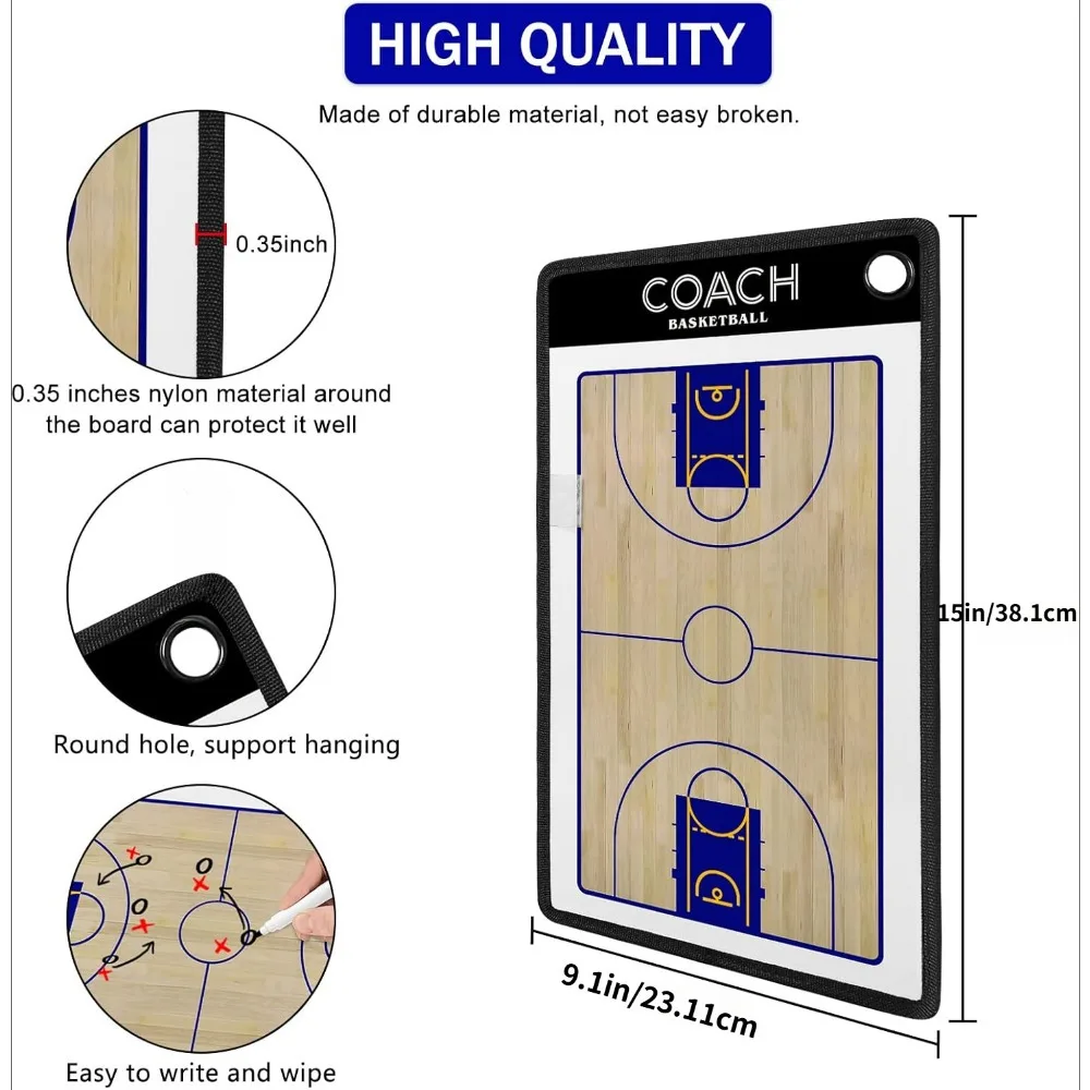 Basketball Magnetic Coach Board Double Sided Design Premium Dry Erase Coaches Clipboard with Two Marker Pen and Two Sets view 4