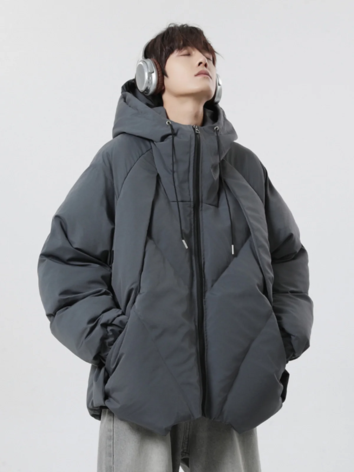 

Men's Winter Thickened Warm Duck down Cotton Jacket Loose Workwear Coat Hooded Waterproof Cold-resistant Inner Cotton Coat