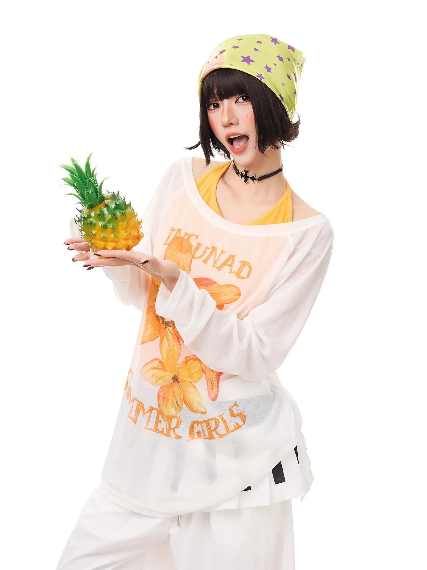 K787 American Casual Long Sleeve T-Shirt Women's See-through Floral Print Sun Protection Shirt Y2K Oversized Comfortable Top
