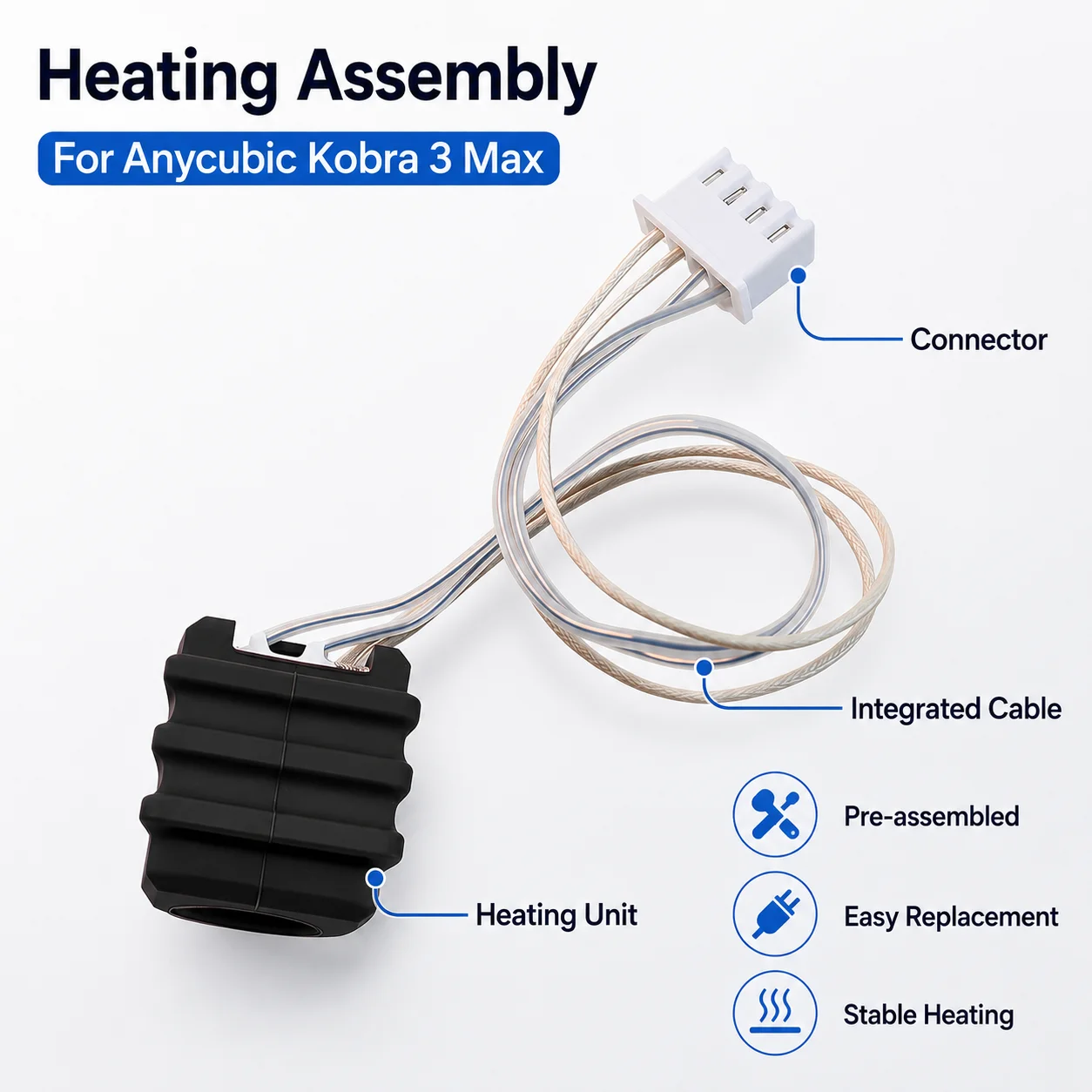 Verbessertes Bimetall-Hotend-Kit mit Kühlkörper, kompatibel mit Anycubic Kobra 3 Max, Düse aus gehärtetem Stahl 0,25-0,8 mm – Detail 5