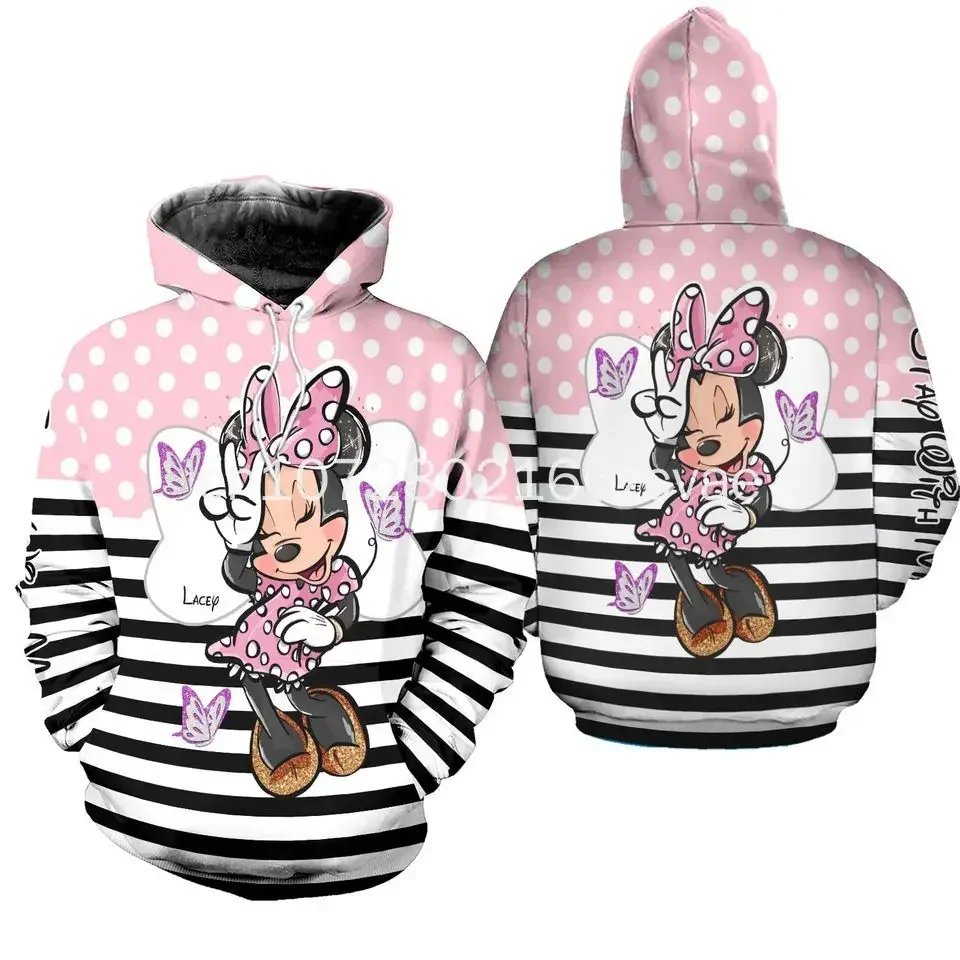 Zomer Nieuwe Disney Minnie Mouse 3d Geprint Y 2K Hoodie Gepersonaliseerde Heren En Dames Vrijetijdsspullover Hoodie