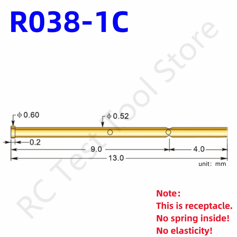 20/100PCS R038-1C Test Pin P038-B Receptacle Brass Tube Needle Sleeve Seat Probe Sleeve Length13mm Dia 0.52mm P038-B1 PCB Test