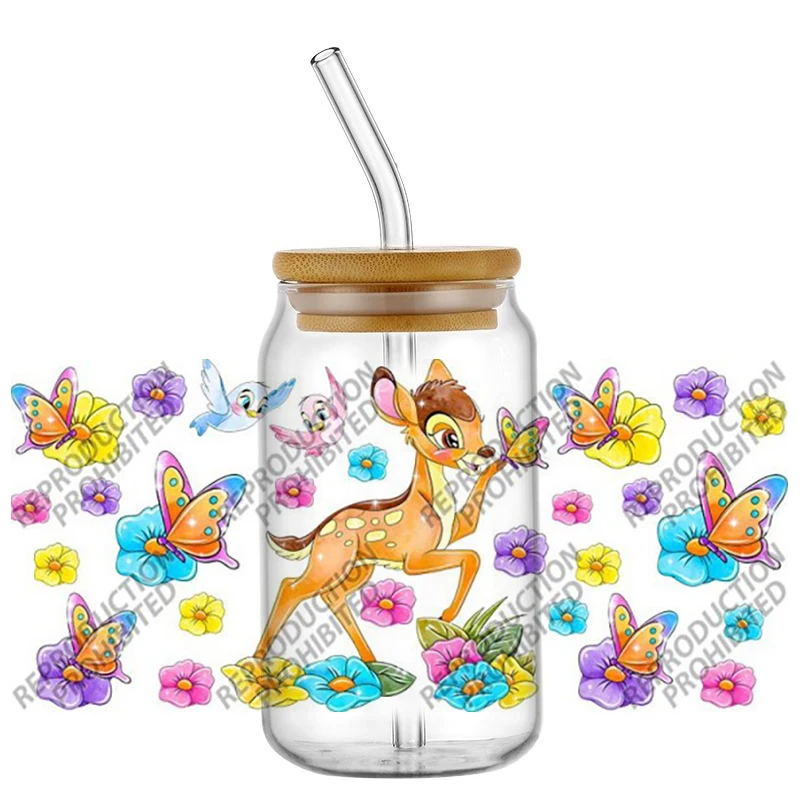 Pegatinas Decorativas 3D con Diseño Clásico Retro de la Película de Dibujos Animados Bambi, 16 oz, UV DTF, para Vasos, Latas, Manualidades Creativas, DIY