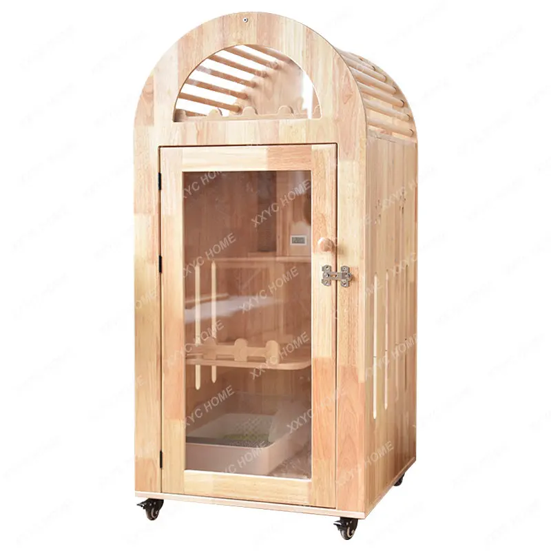 Cat Villa Rubber Wood Solid Wood Original Household Indoor Pet Cat Cage Two-Layer Small One-Piece House with Toilet