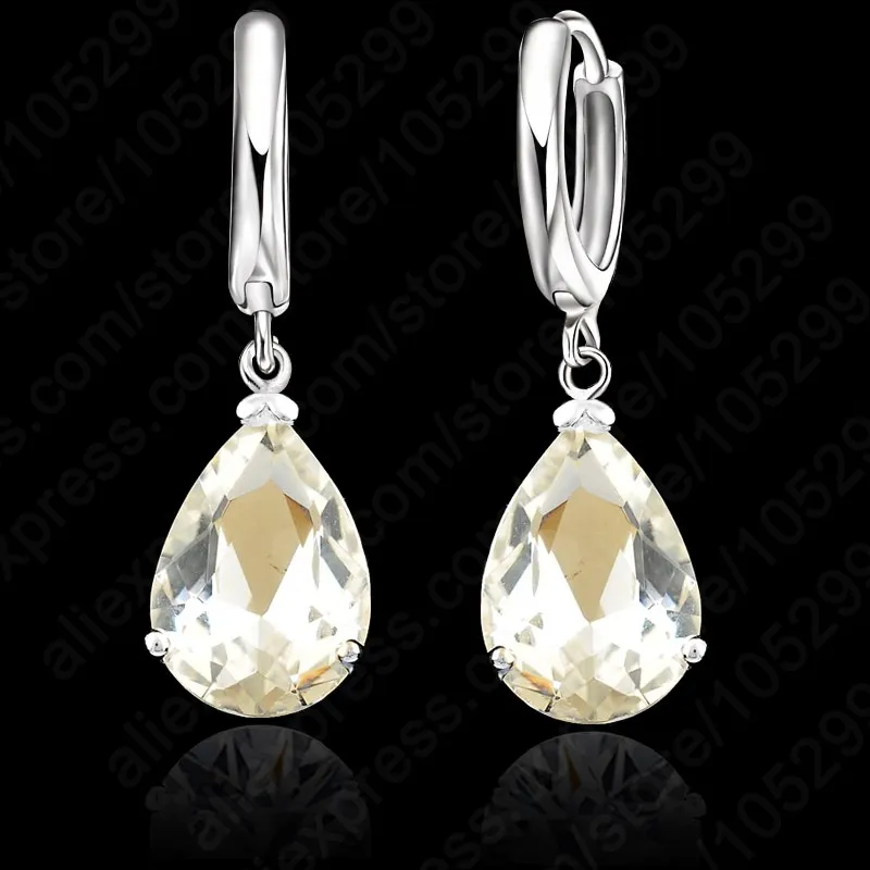 Water Drop AAA Zircon Crystal Woman Lever Back Loop Earrings 925 Sterling Silver White Gold Color Jewelry 9 Colors