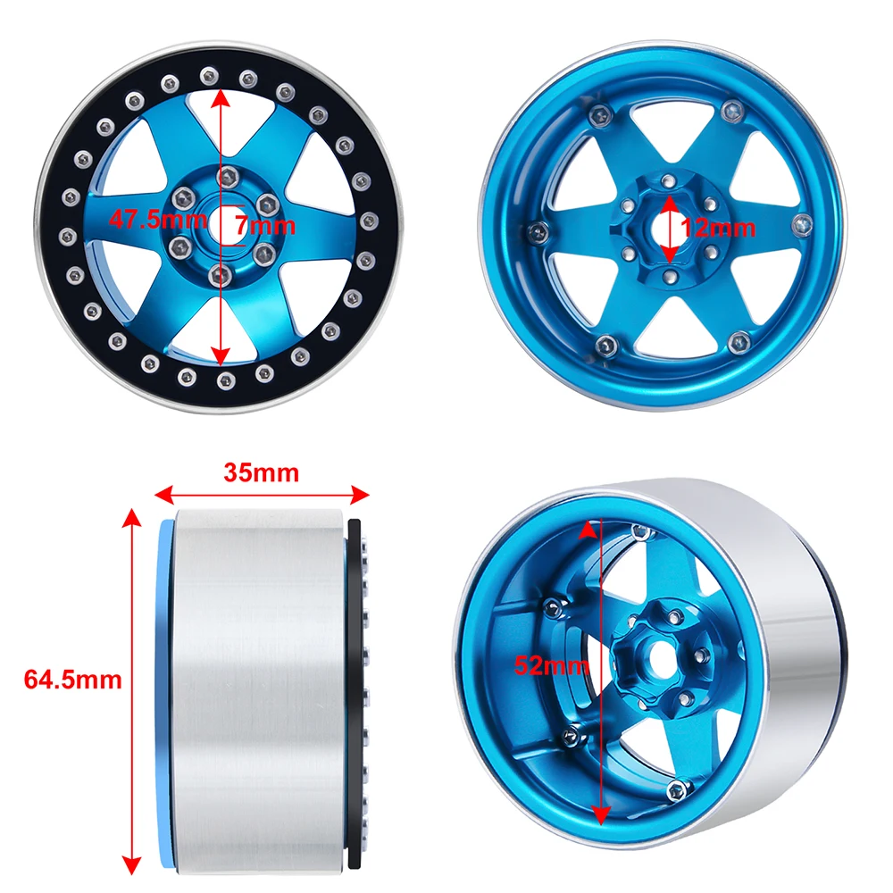 MIBIDAO Aluminum Alloy 2.2 Beadlock Wheel Rims for 1/10 RC Rock Crawler Axial SCX10 90046 RR10 90053 90048 Wraith TRX4 TRX6 D90