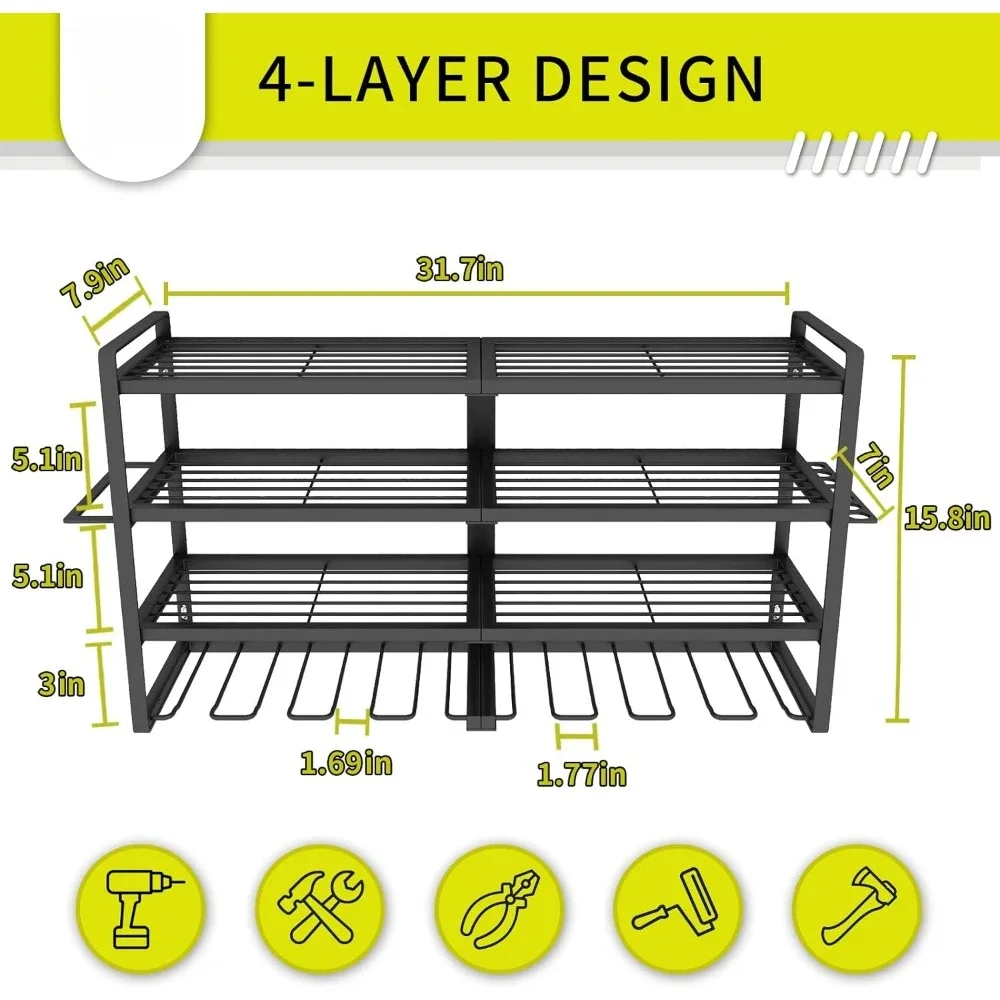 4 Layer Heavy Duty Metal Power Tool Storage Rack Kit Tools Organizer Power Tool Organizer-8 Drill Holder Wall Mount Cabinet