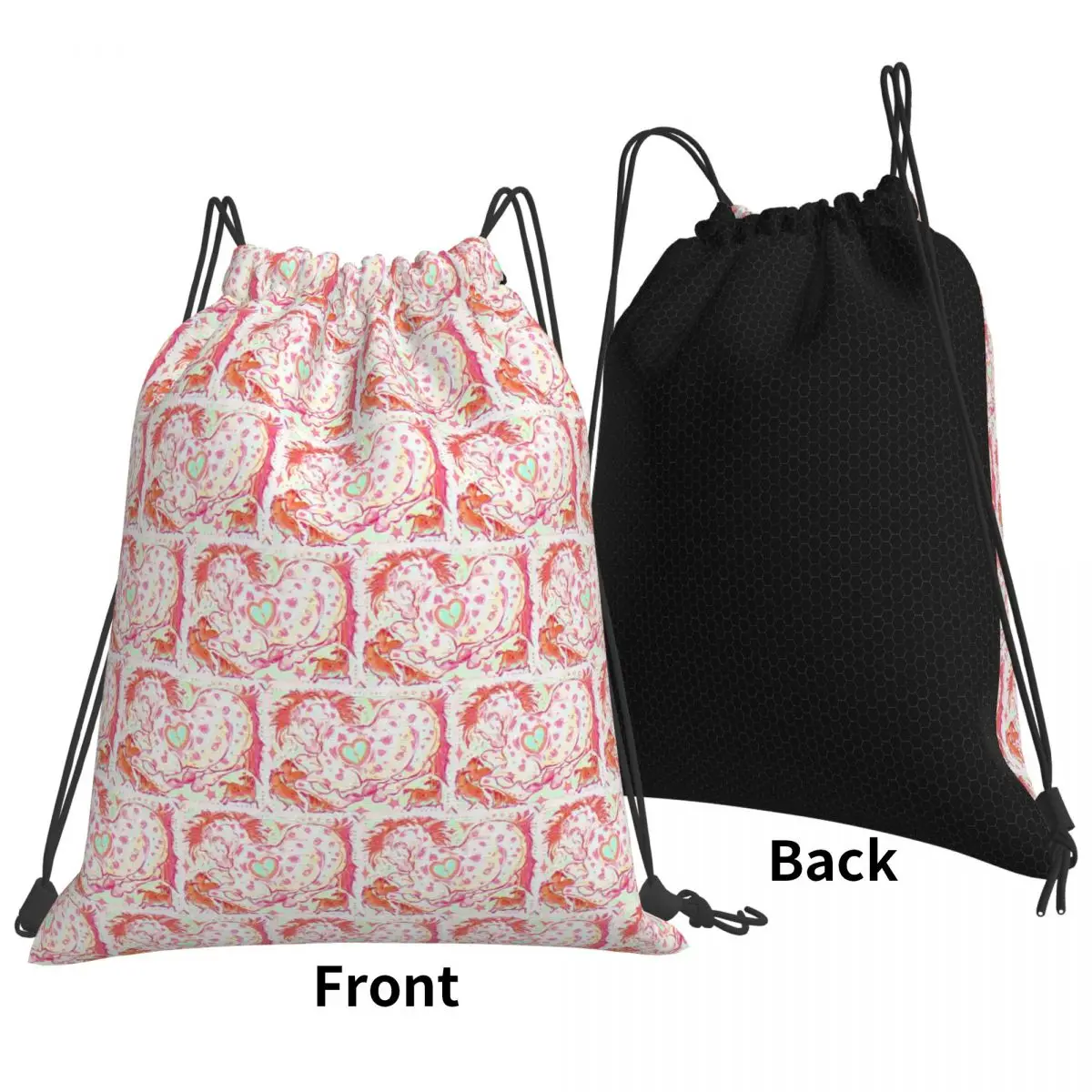 Pink Pony Backpacks Portable Drawstring Bags Sports Bag Book Bags for Man Woman Students