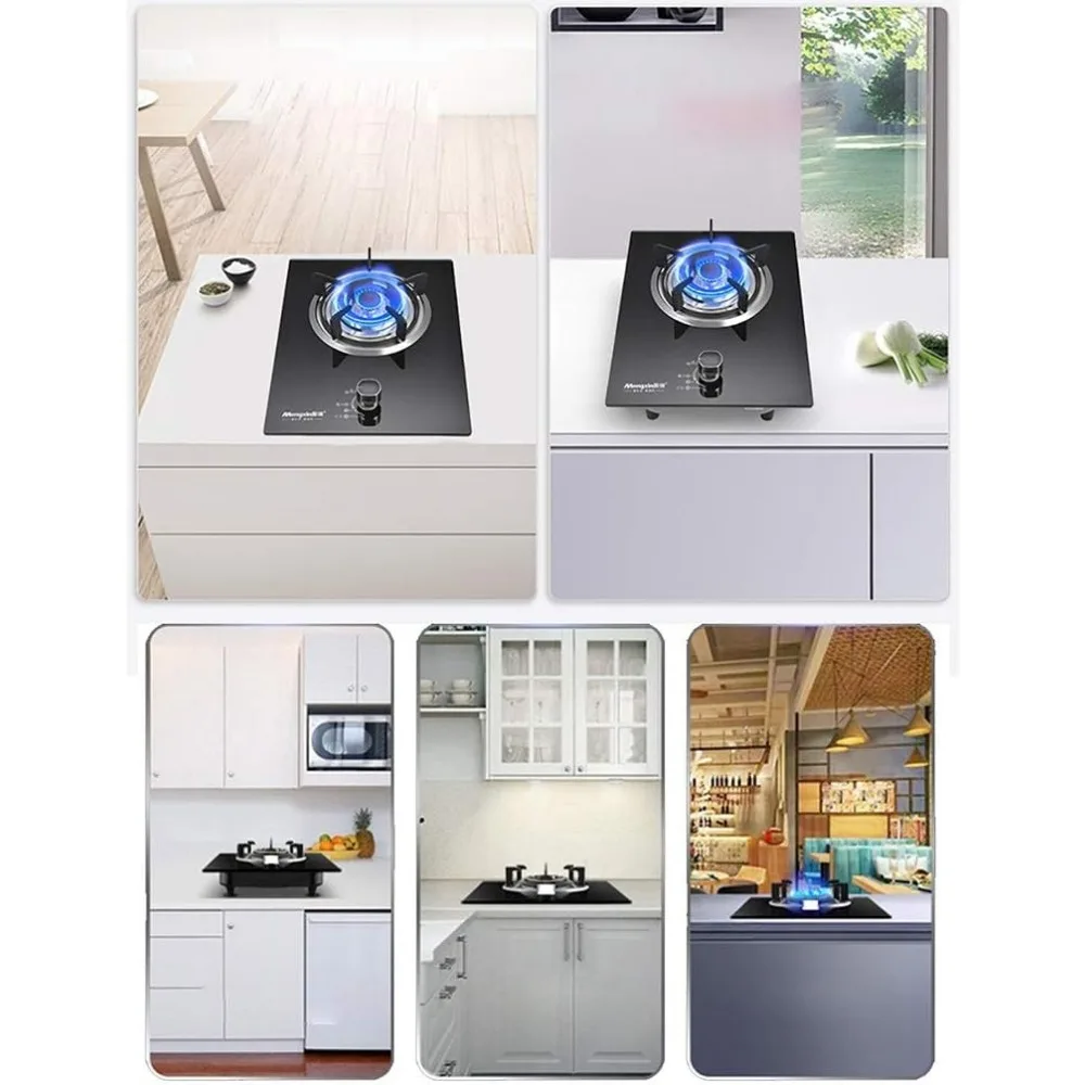 موقد غاز مدمج - موقد غاز من الزجاج المقسى باللون الأسود - دعم مقلاة حديد الزهر القوية - إشعال النبض الإلكتروني - لهب