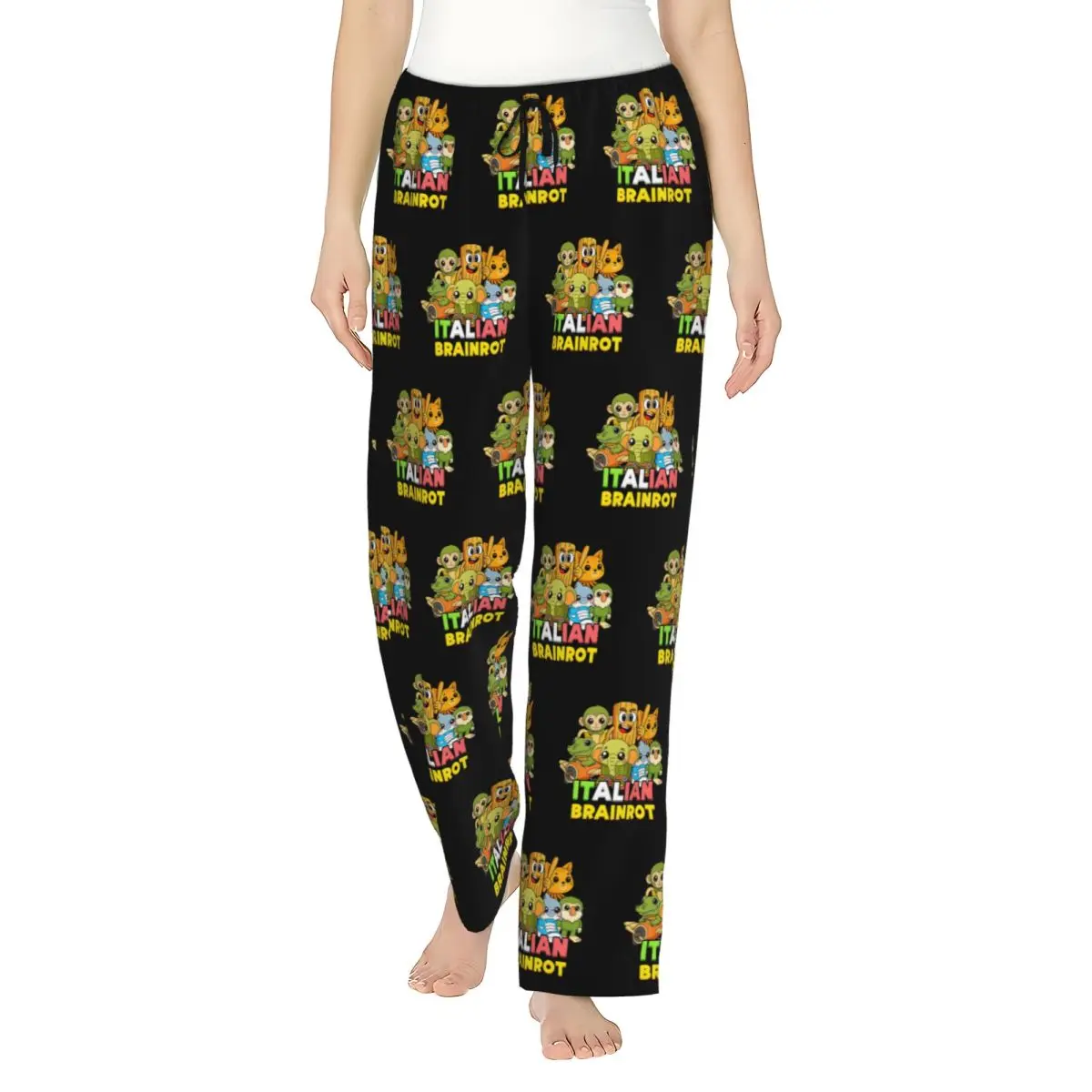 Pantalones de pijama italianos personalizados Brainrot, ropa de dormir para mujer, cintura elástica, animales, dibujos animados, pantalones de salón para dormir con bolsillos