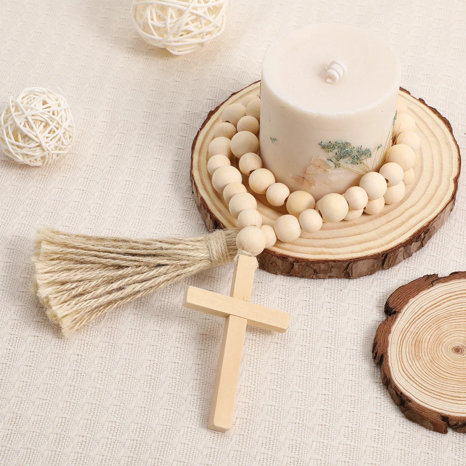 

Creative Wood Beads String Pendant Home Beads String Decor for Wall Table Hanging Decoration Farmhouse Tassel Design