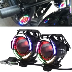 Motorcycle LED Headlight U7 Moto lights for scooter motorbike Fog Lamp Angel Devil eyes LED External Flashing warning Light 12V
