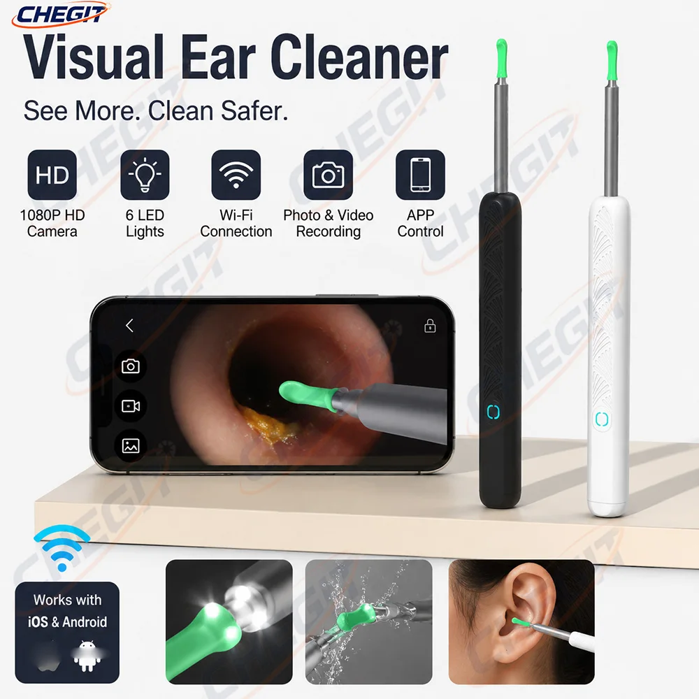 

Visual Ear Wax Cleaner with Camera Safe Earwax Removal Endoscope with 5M Camera Luminous Otoscope Ear Cleaning Tools Ear Care