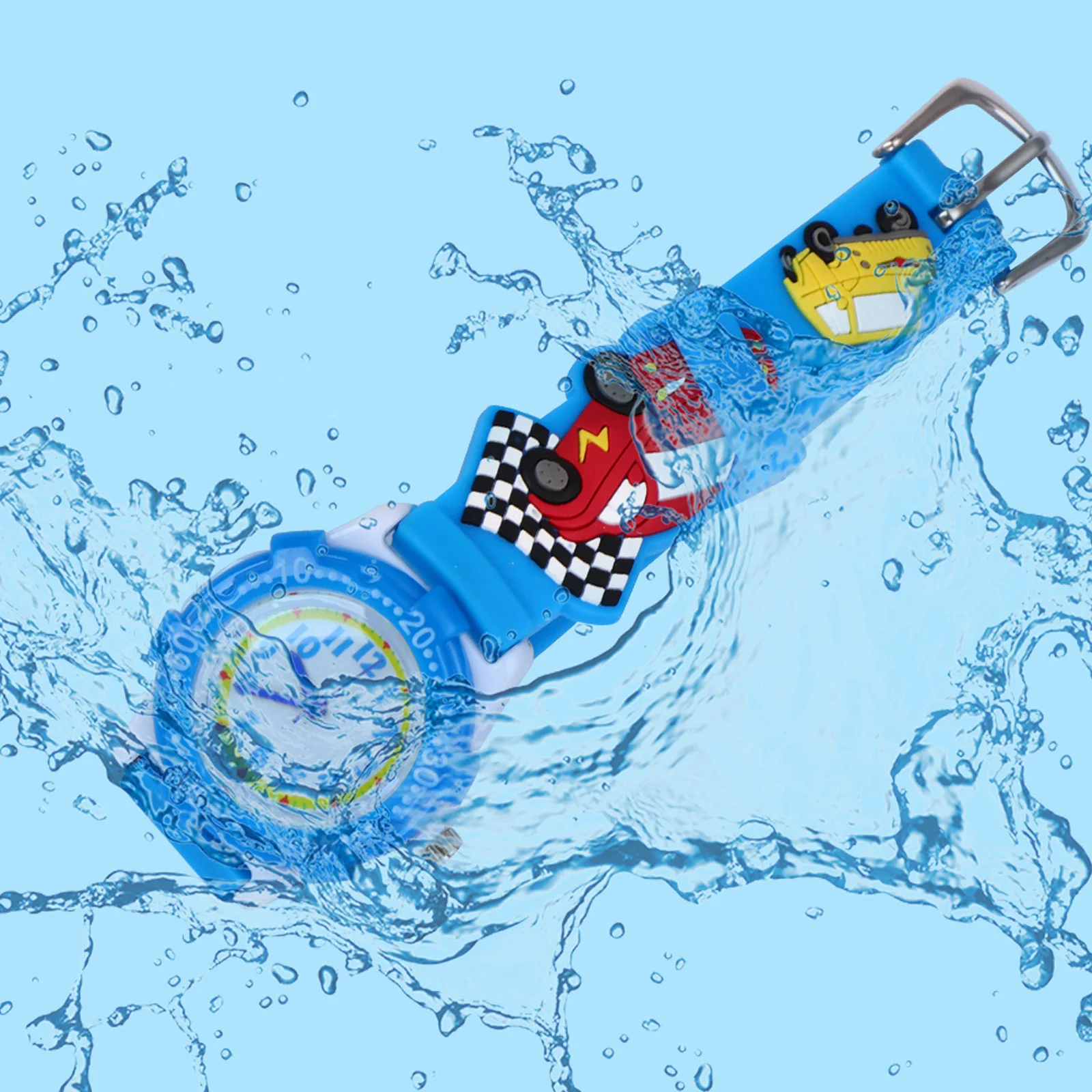 3D Cartoon Blue Car Pattern Cartoon Car Kids Watch Waterproof Light Design For Children Children Watch Wristwatch Pcs