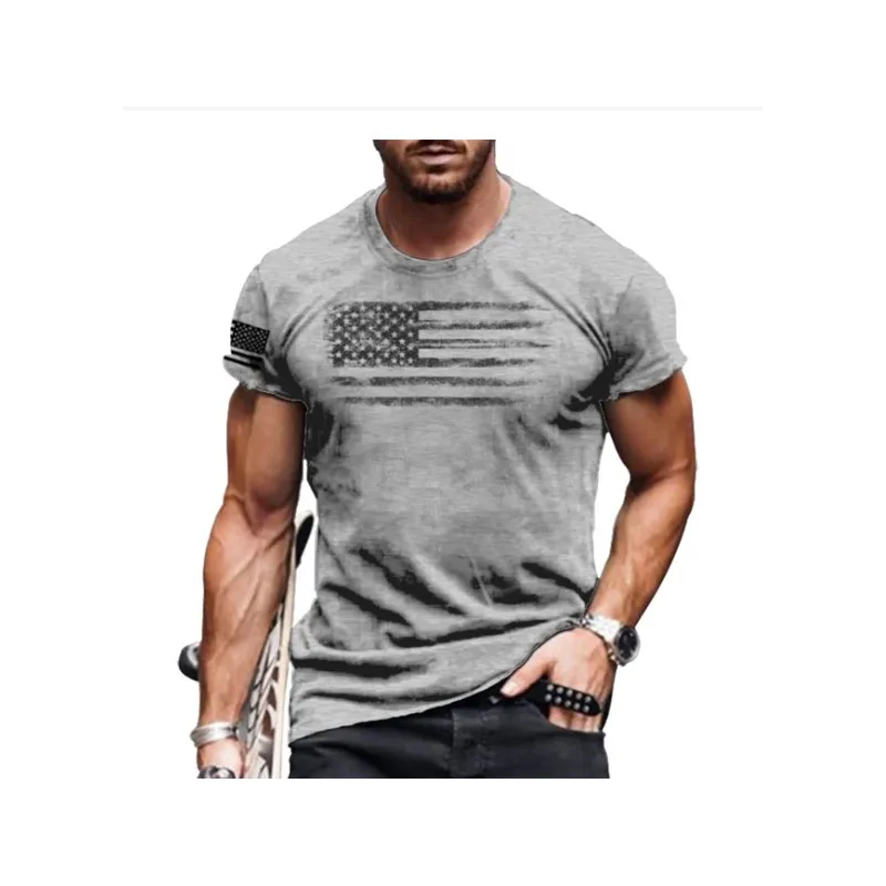 

2024 Retro Flag Print Summer T-shirt For Men Fashion Short Sleeve Loose Sports Tshirt Breathable Top