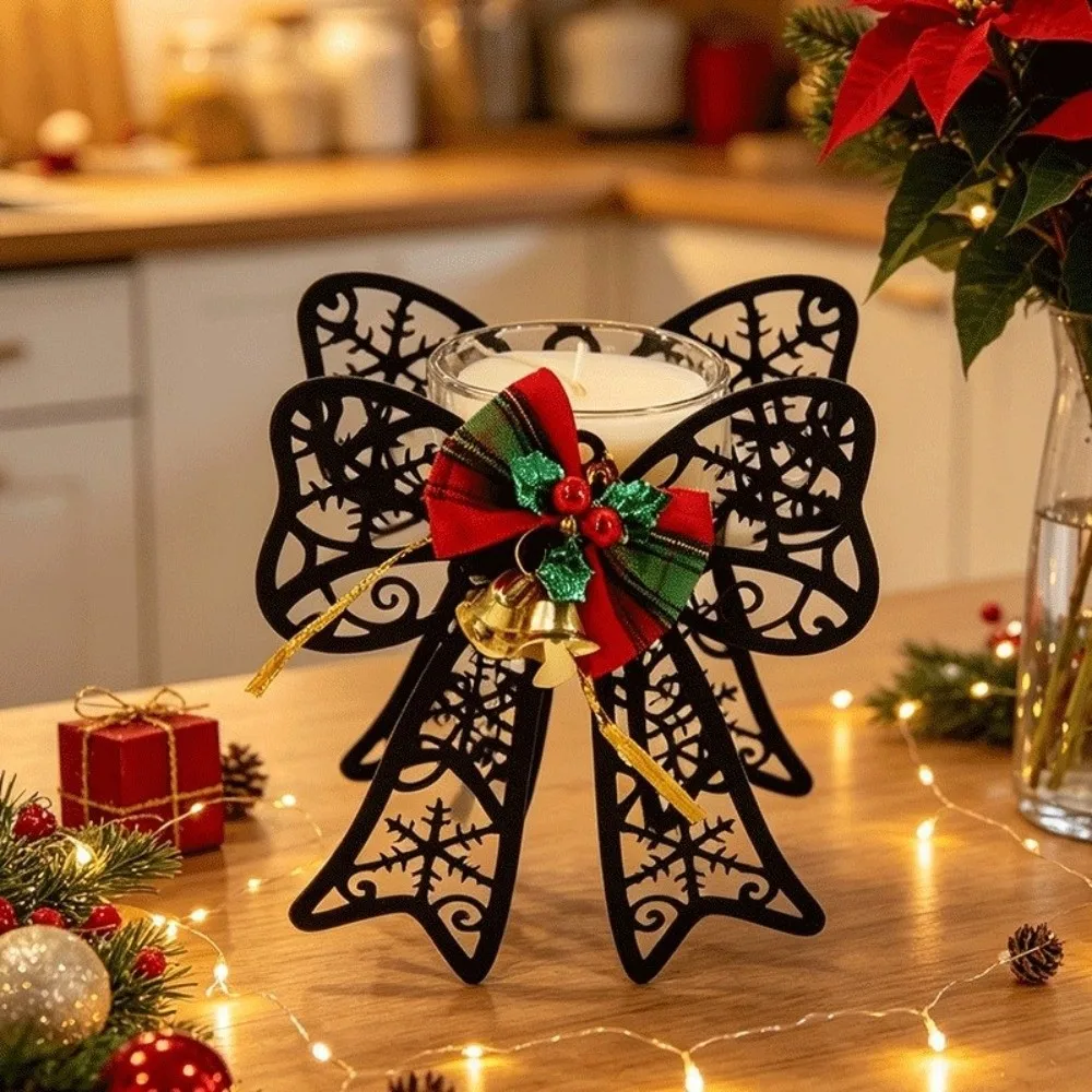 Deer Elk Christmas Candle Holder Snowflake Bow Christmas Ornaments Bell Hollowed-out Xmas Desk Decoration Mantel Decor