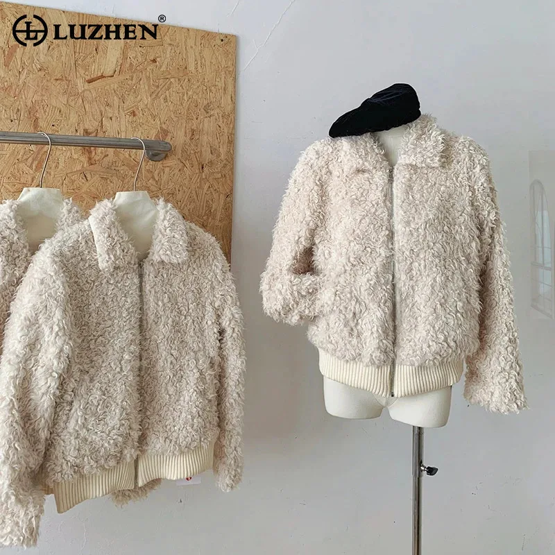 LUZHEN-Chaqueta cálida de lana de cordero para mujer, abrigo informal sencillo de Color sólido a la moda, ropa femenina de moda urbana AA2269 2024