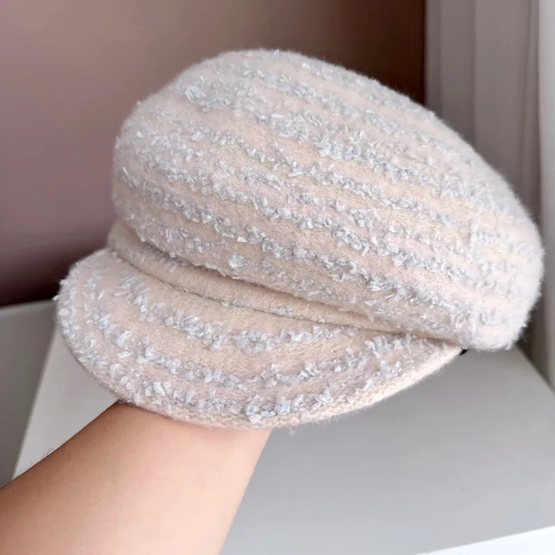 Octagonal Newsboy Hat Women Winter Wool Cap Visor Warm Accessory For Cold Weather Autumn Outdoor Luxury