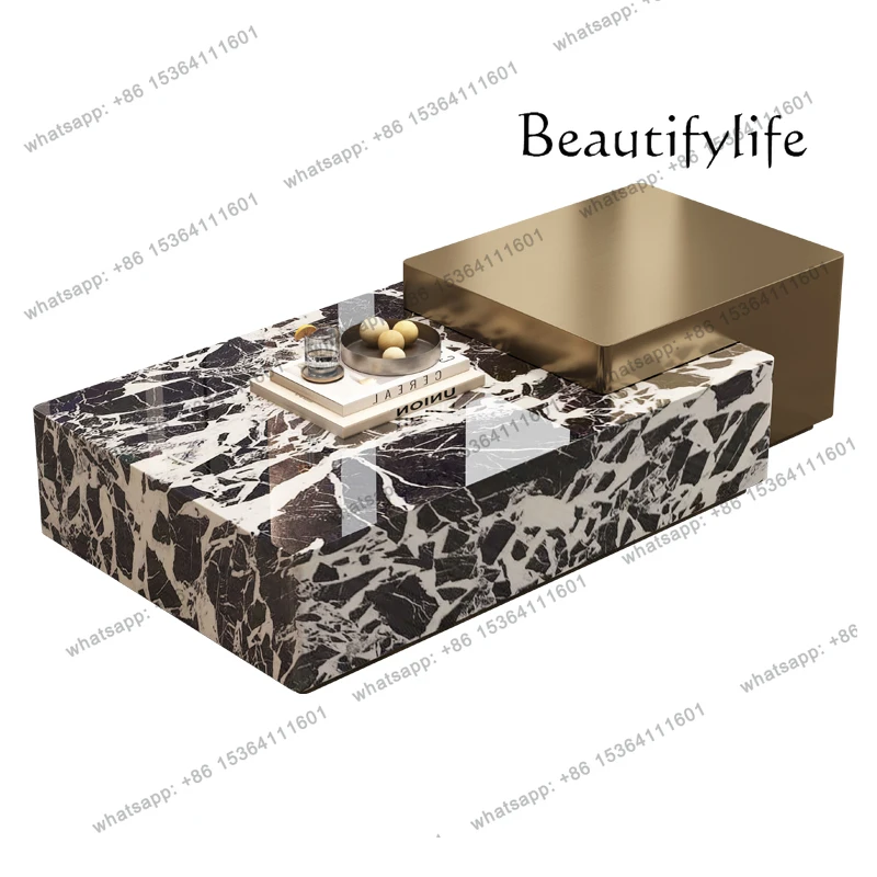 

Marble high-end coffee table living room household large apartment Italian minimalist light luxury high-end square