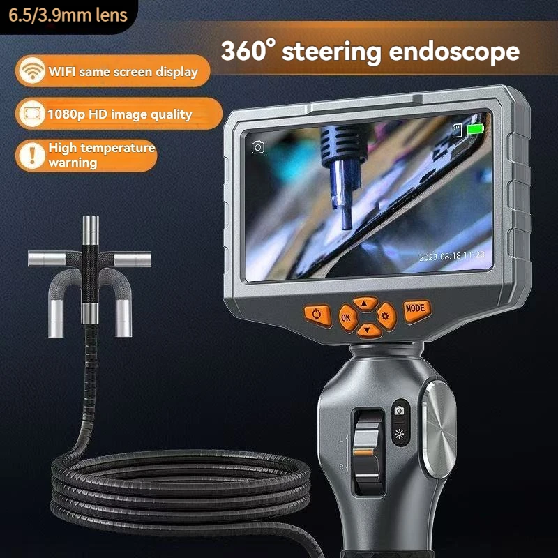

Шарнирный бороскоп с одной/двойной линзой 3,9/6,5 мм, 1080P HD, 5-дюймовый IPS-экран, двусторонний 360 ° Камера эндоскопа рулевого управления с WIFI