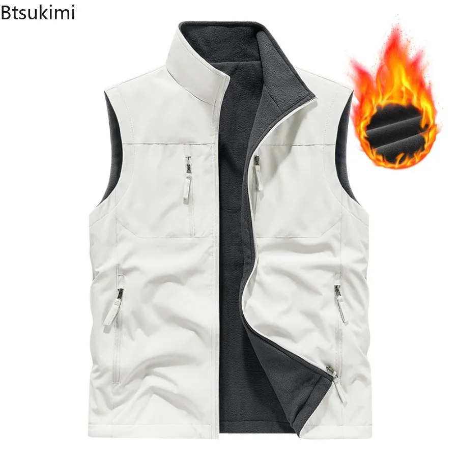 

Double-sides Wear Waistcoats Men's Autumn Winter Stand Collar Fleece Sleeveless Jackets Windproof Warm Men Outdoor Casual Vests