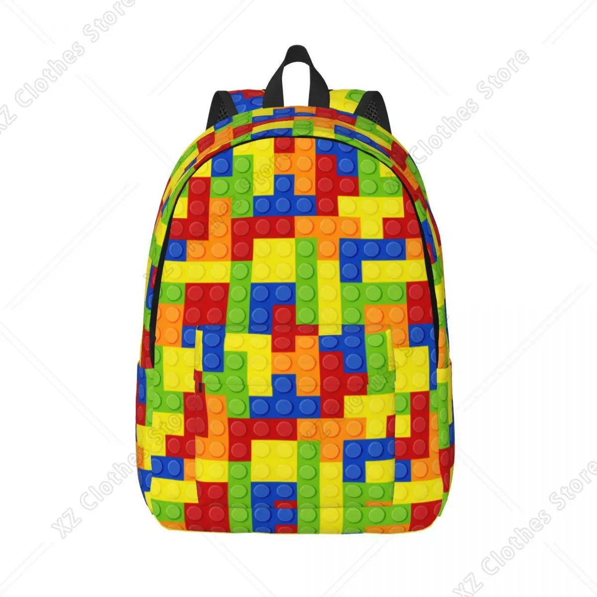 Individueller, farbenfroher Canvas-Rucksack mit Bausteinen-Muster für Damen und Herren, College- und Schulstudenten-Büchertasche, passend für 15-Zoll-Laptoptaschen
