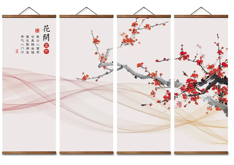 

MT0928 Chinese Style red plum bossom Canvas Living Room Wall Art Posters Chinese Solid Wood Scroll Paintings