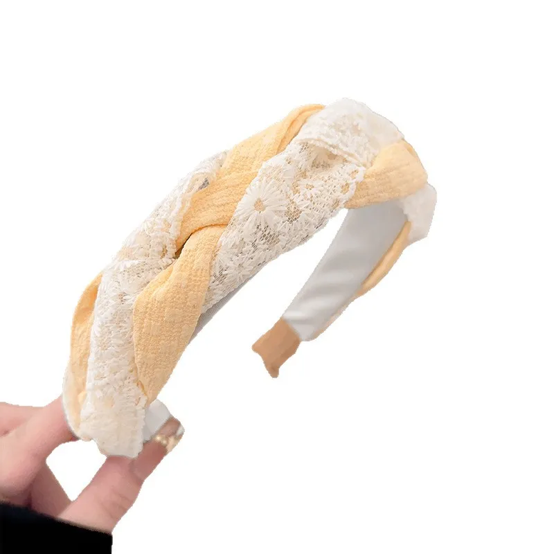 Простая широкая повязка на голову в корейском стиле, изысканный головной убор для девочек, модная тканевая повязка на голову с вышивкой, аксессуары для волос