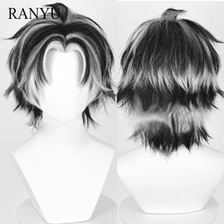 RANYU Haikyuu!! Kotaro Bokuto Wig Short Straight Black White Blend Anime Game Cosplay Fluffy Hair Wig for Party