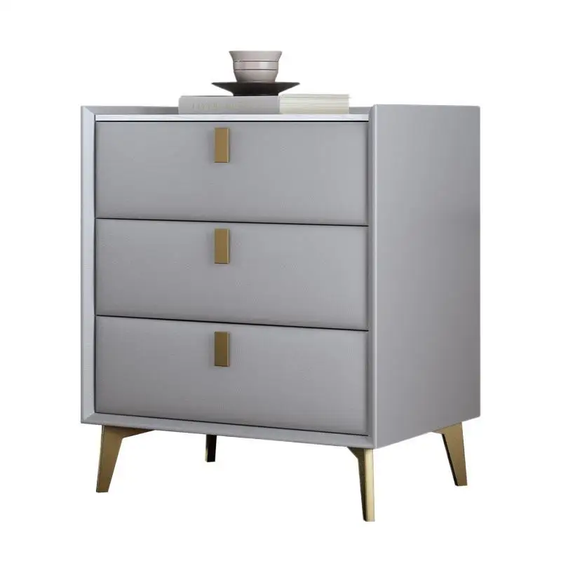 Light luxury solid wood bedside table, modern simple three-layer drawer 60cm high storage cabinet