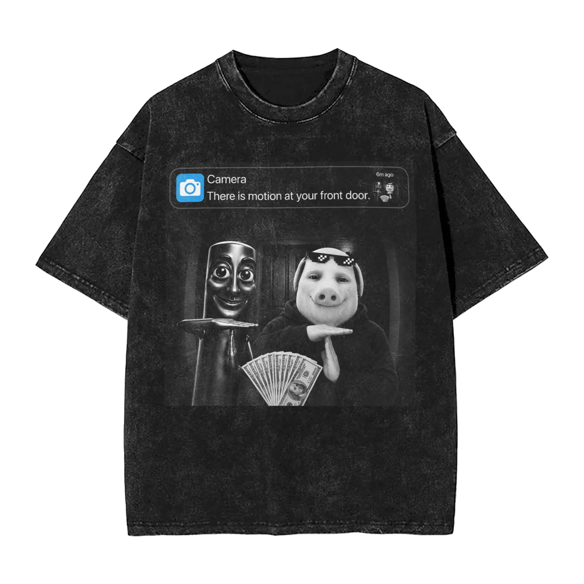 There is Motion at Your Front Door Tung Tung John Pork T Shirts Men Cotton Awesome T-Shirts O Neck Tee Shirt Short Sleeve Tops