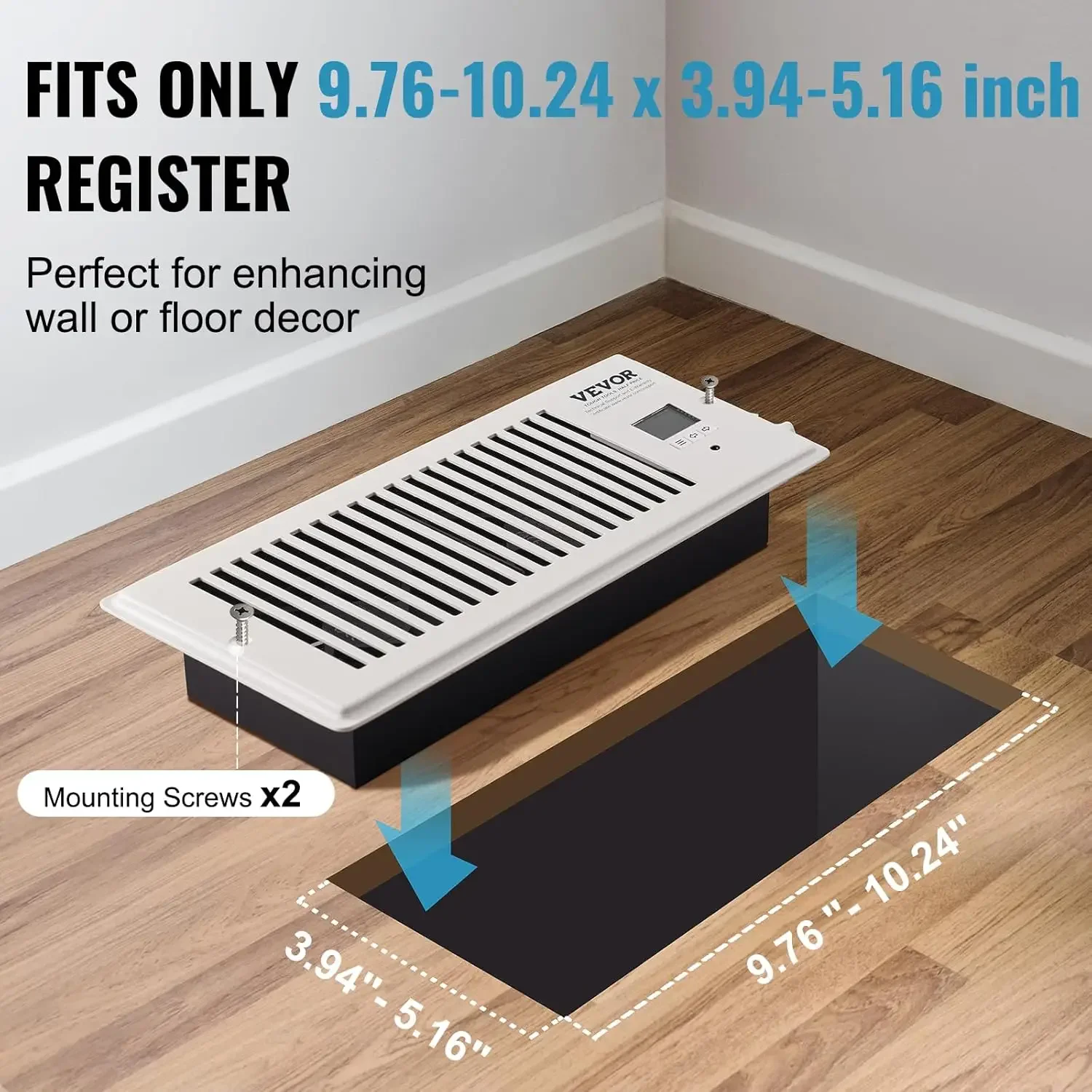 Register Booster Fan, Quiet Vent Booster Fan Fits 4” x 10” Register Holes, with Remote Control and Thermostat Control, White