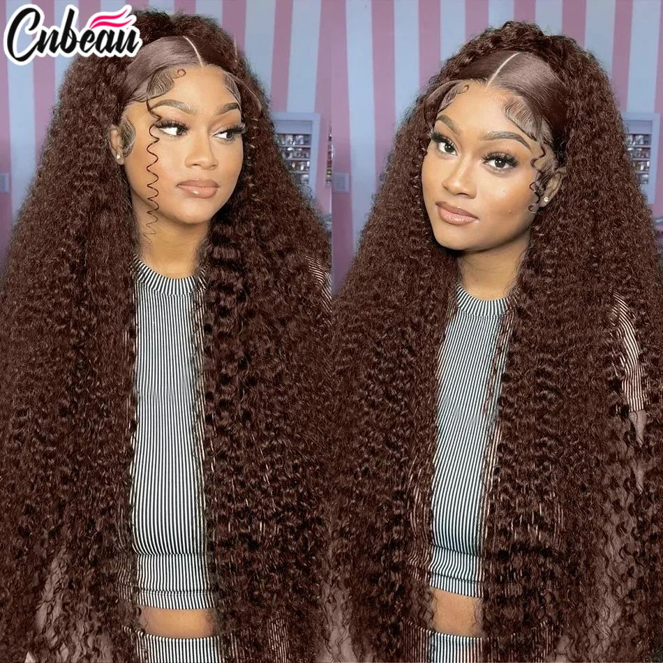 Peruca Frontal de Renda Kinky Curly Chocolate Marrom 30-36 Polegadas Cabelo Humano Brasileiro - usage example