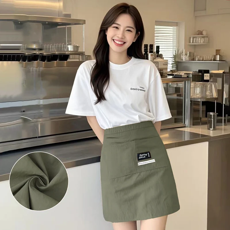 {CC44} 1 Stück Küchen-Leinenschürze für Damen, Restaurant-Kellnerinnen-Schürze mit Verlängertem Taillenband und Verstärkten Nähten, Halbschürze