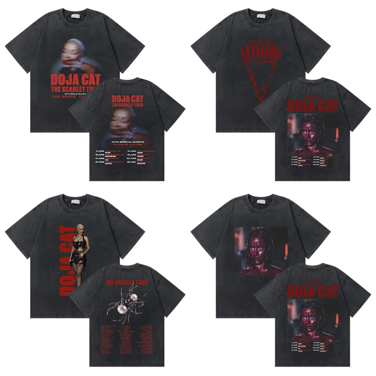 

Men's T-shirt with cat scarlet pattern printed washable short streetwear for the rapper tour Retro T-shirt oversized unisex