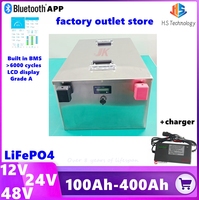 LiFePO4 Battery 12V 24V 48V 100Ah-400Ah deep cycle For Solar Inverter Motorhome Outdoor Back Up Power Supply Camping PV RV