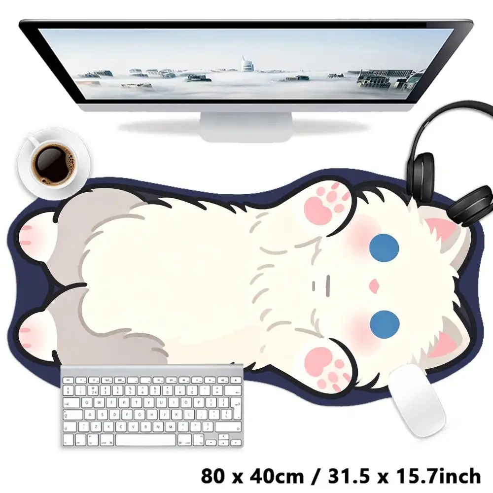 Fluffy Pure White Kitten Outline Mousepad Warm Decor For Household Desktop